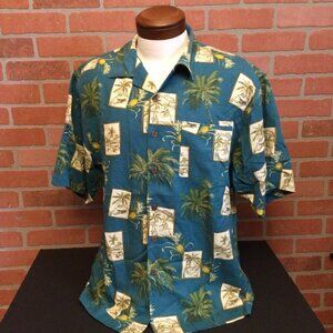 Bermuda bay men’s size medium casual button down shirt sleeve blue, brown & gree
